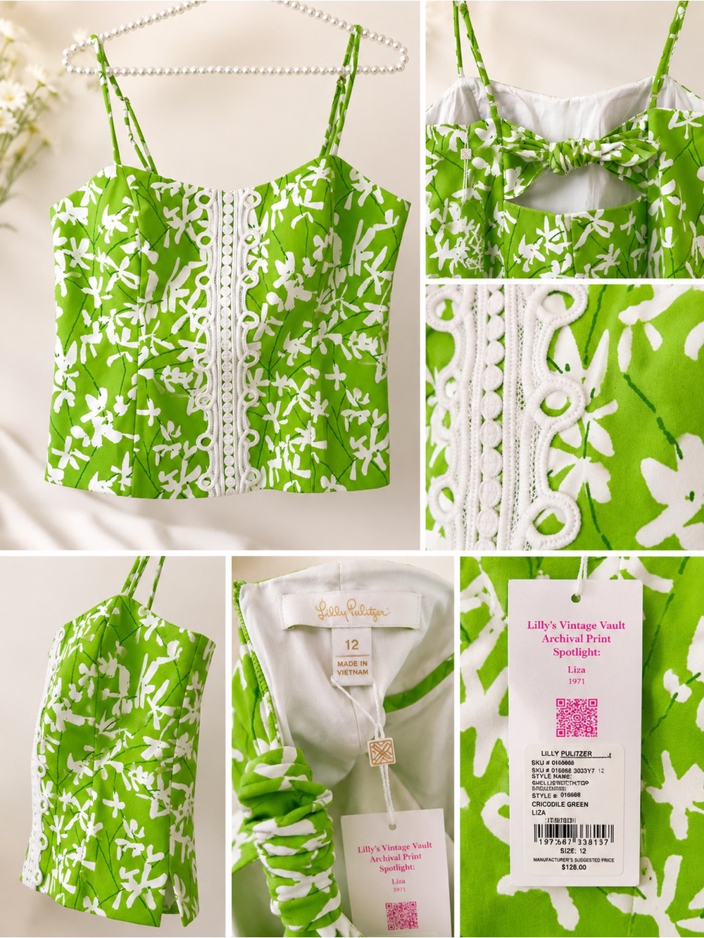 Lilly Pulitzer Lime Green Floral Lace-Trim Camisole